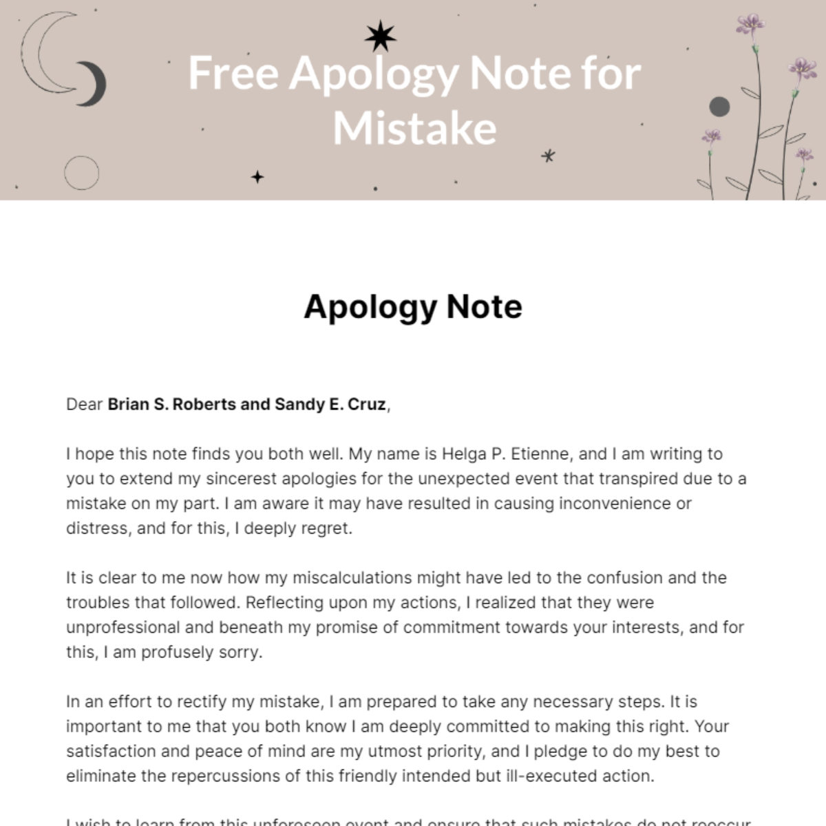 Free Apology Note for Mistake Template