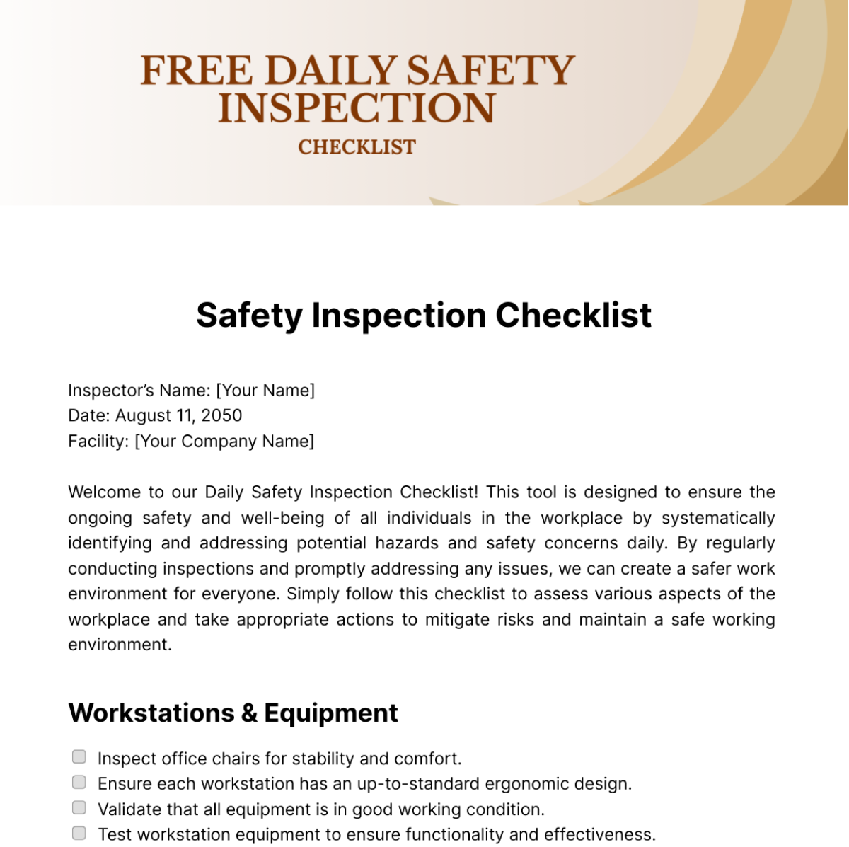 Daily Safety Inspection Checklist Template - Edit Online & Download ...