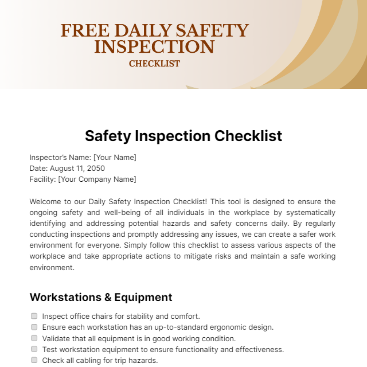 Free Daily Safety Inspection Checklist Template