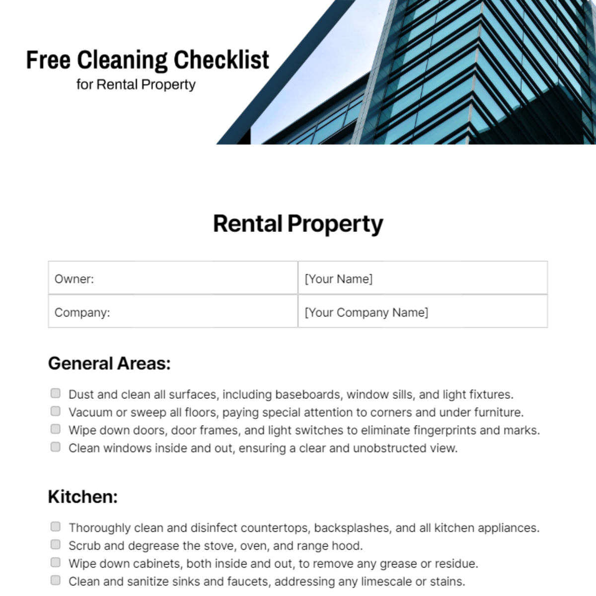 Cleaning Checklist For Rental Property Template