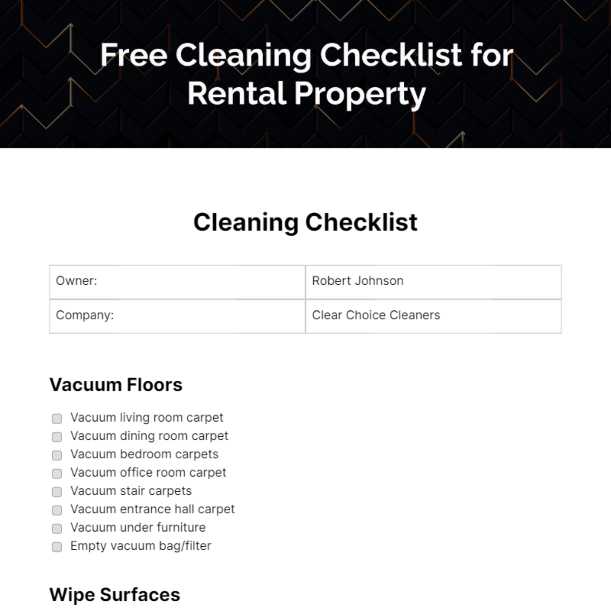 Free cleaning checklist edit online download template