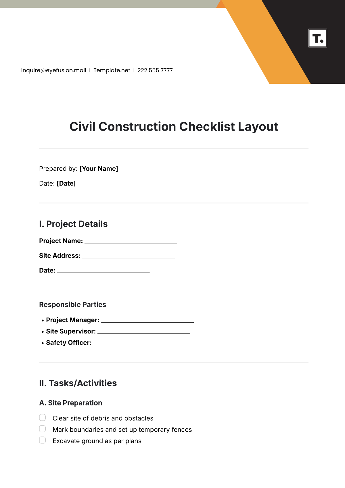 Civil Construction Checklist Layout Template - Edit Online & Download