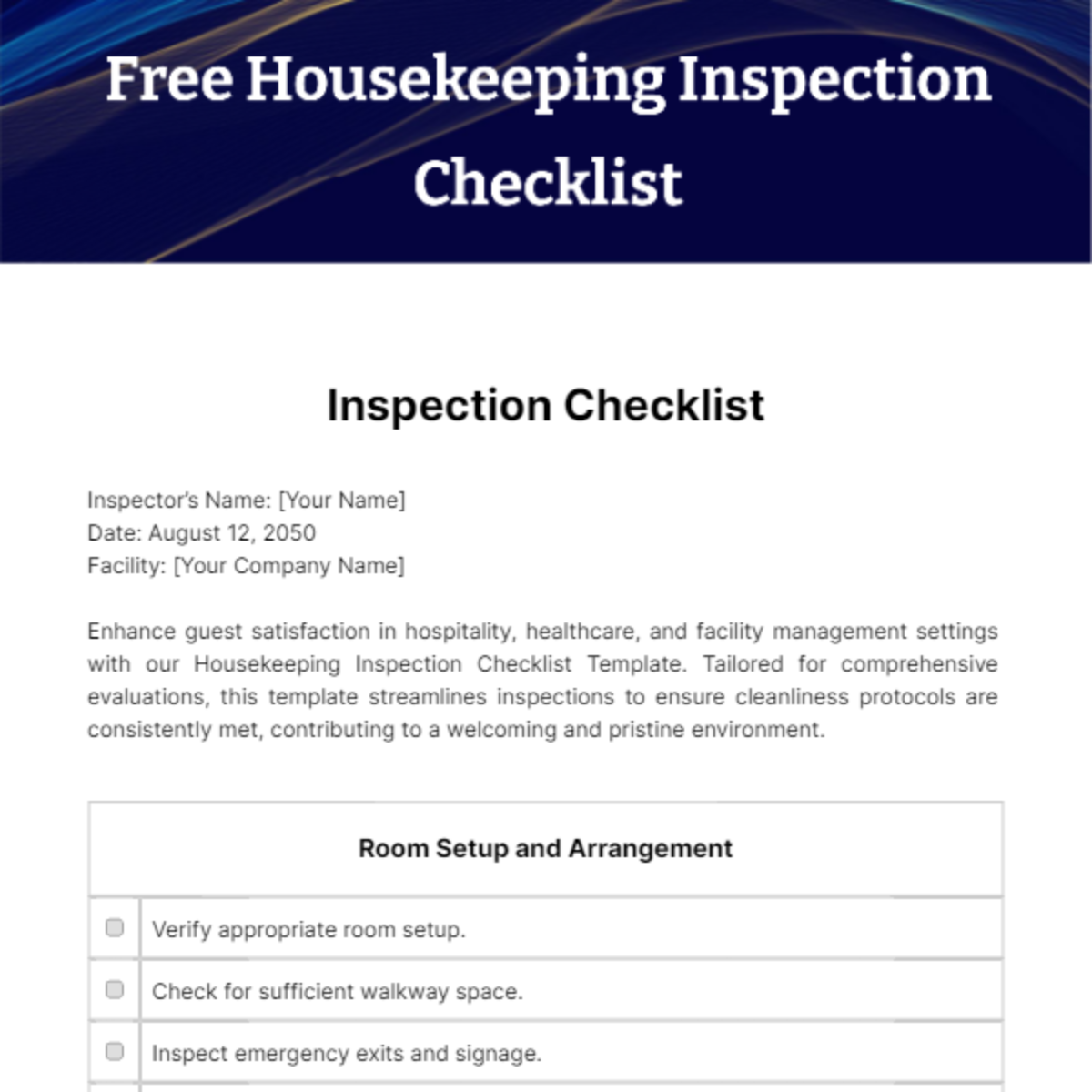 Free Housekeeping Inspection Checklist Template