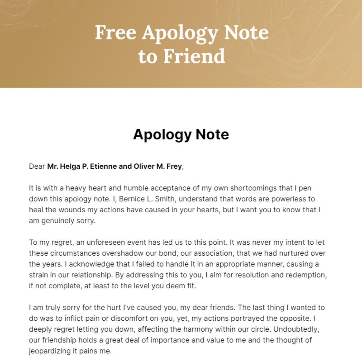 Free Apology Note to Friend Template