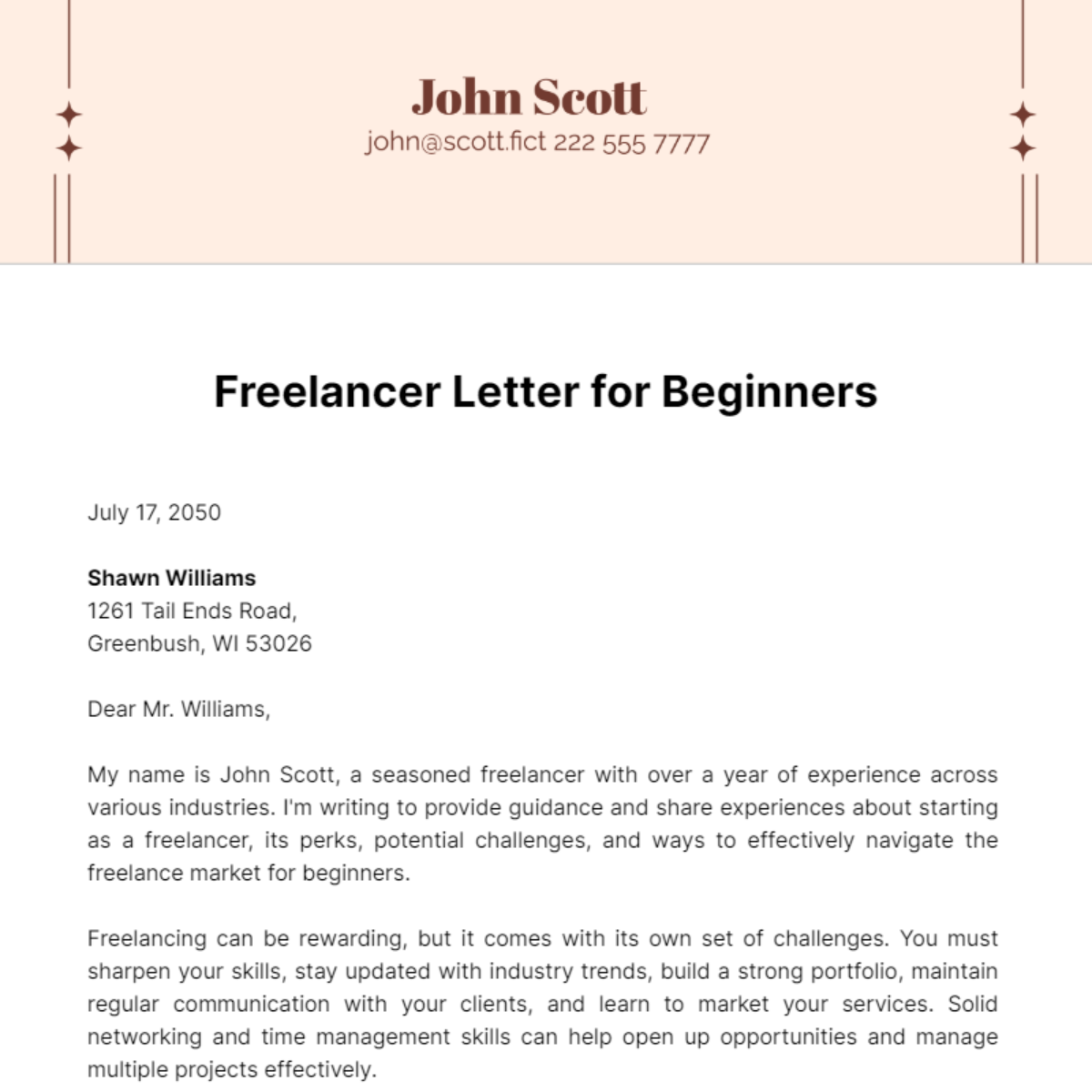 Freelancer Letter for Beginners Template