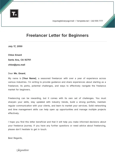 Free Freelancer Letter for Beginners Template to Edit Online