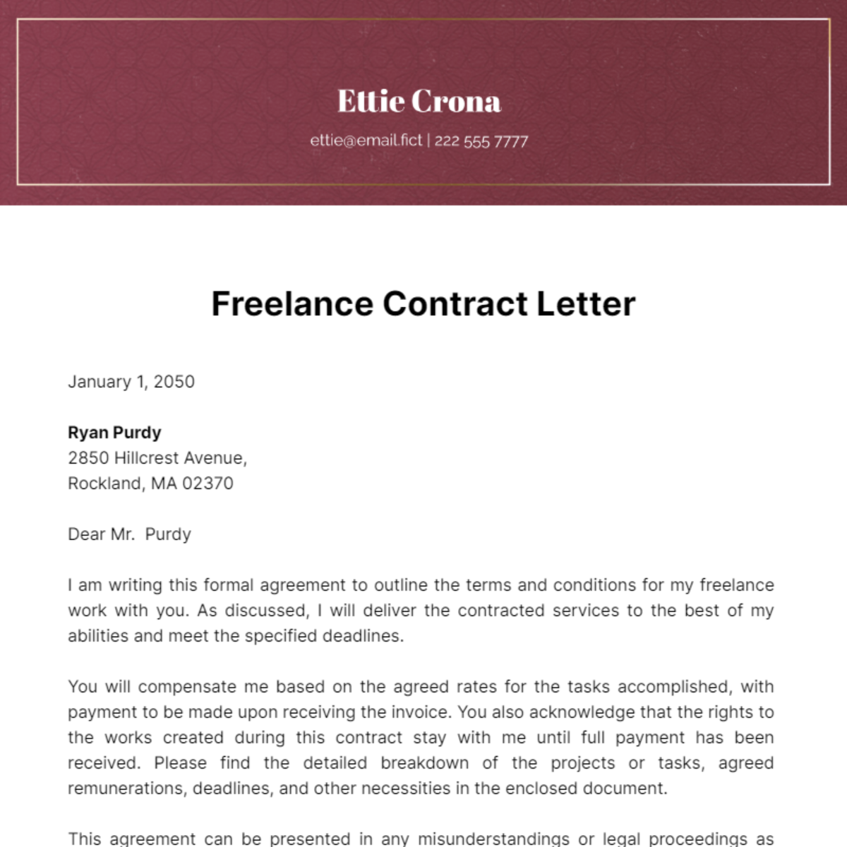 Freelance Contract Letter Template