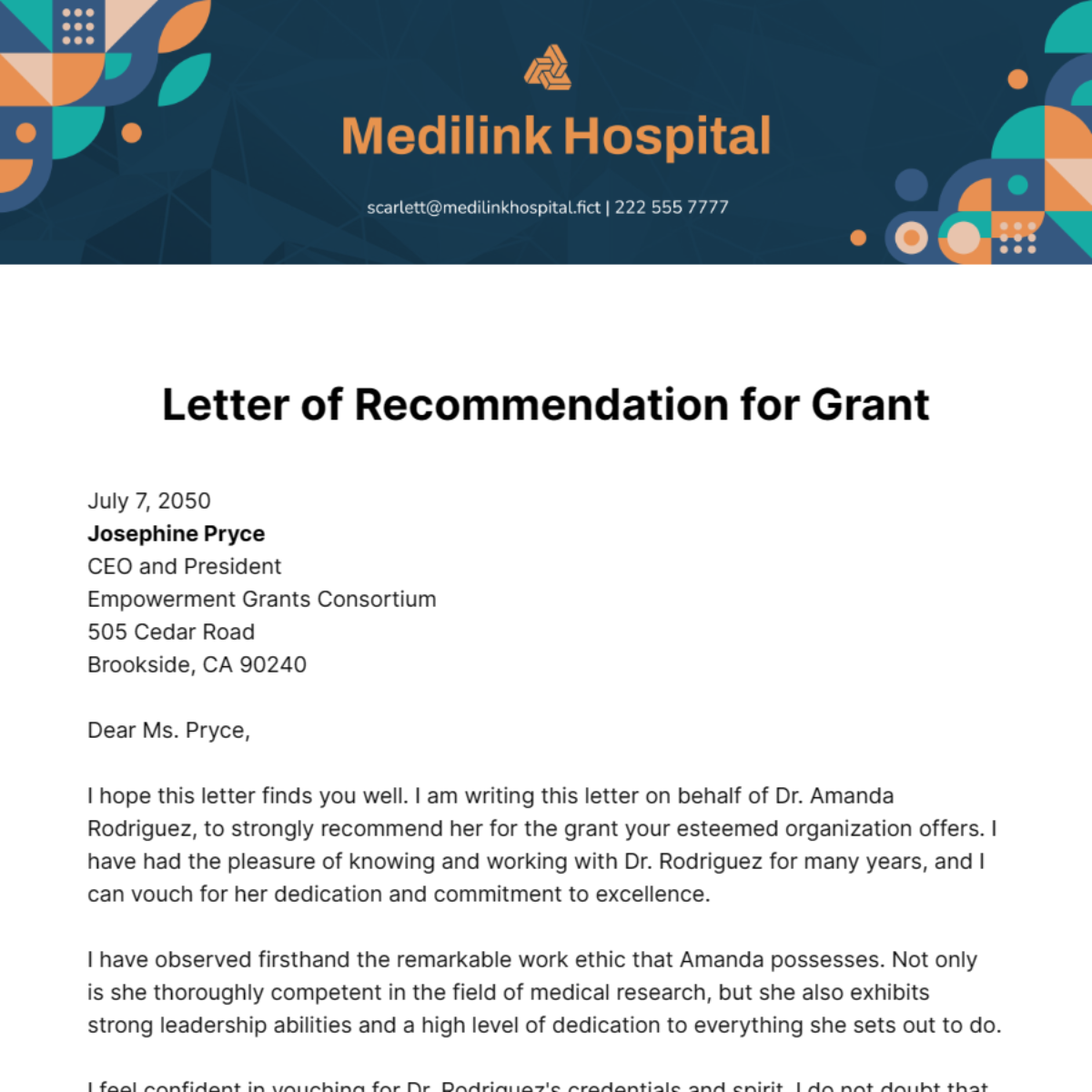 Free Letter of Recommendation for Grant Template
