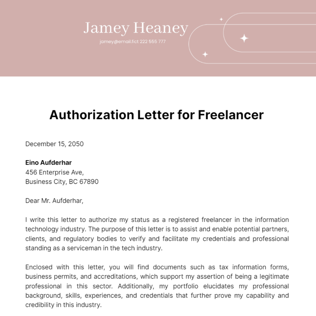 Authorization Letter for Freelancer Template