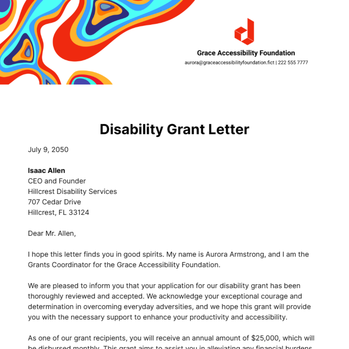 Free Disability Grant Letter Template