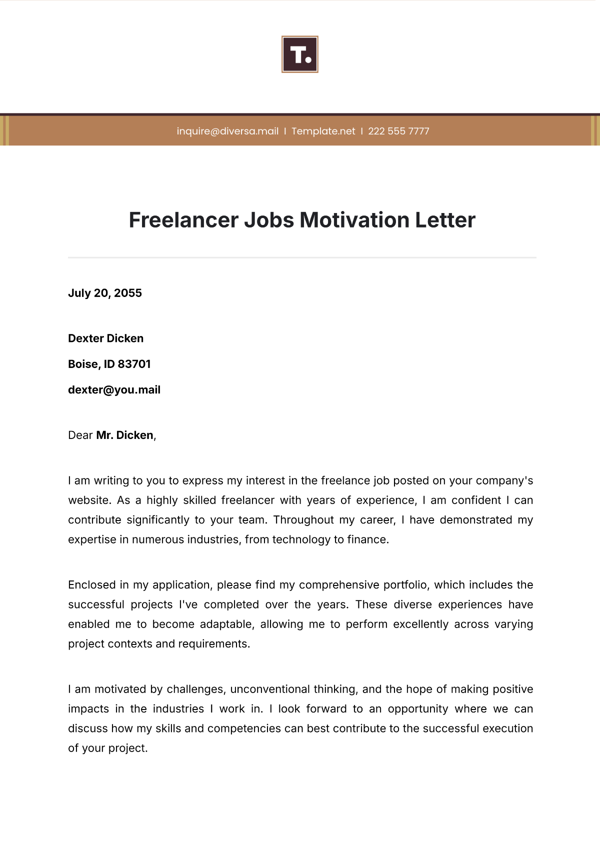 Freelancer Jobs Motivation Letter Template