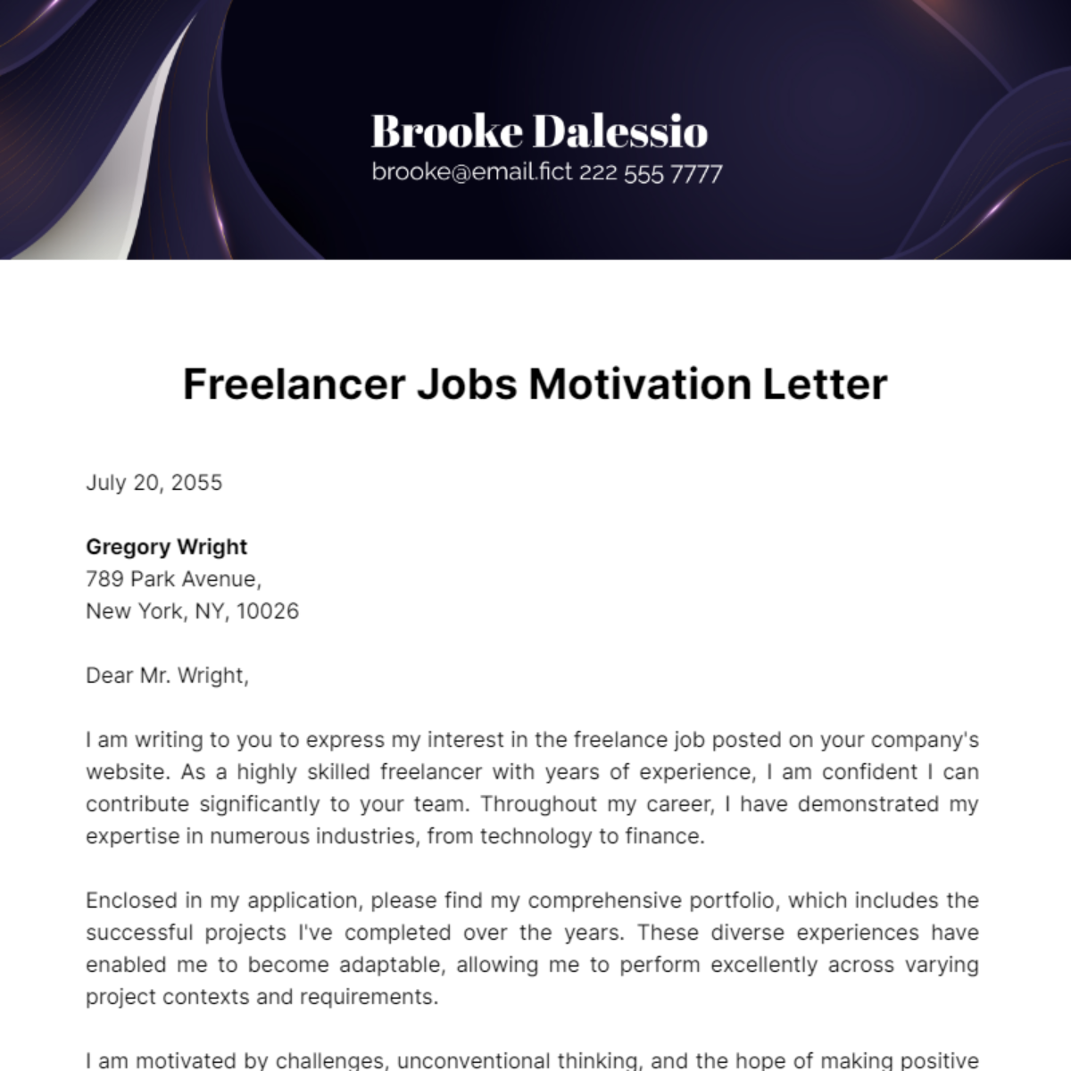 Freelancer Jobs Motivation Letter Template