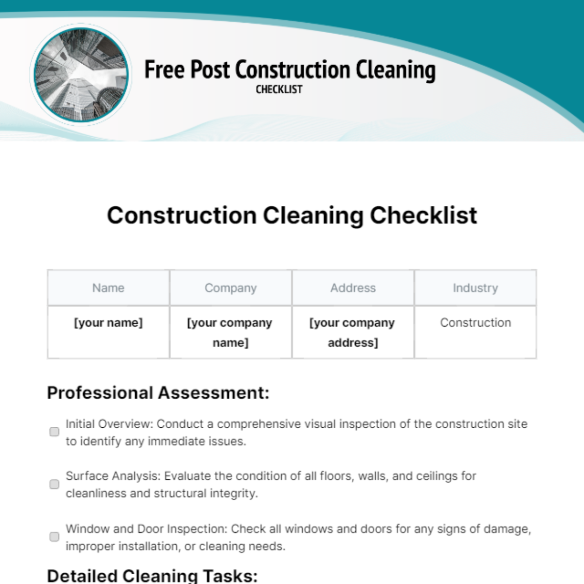 Post Construction Cleaning Checklist Template