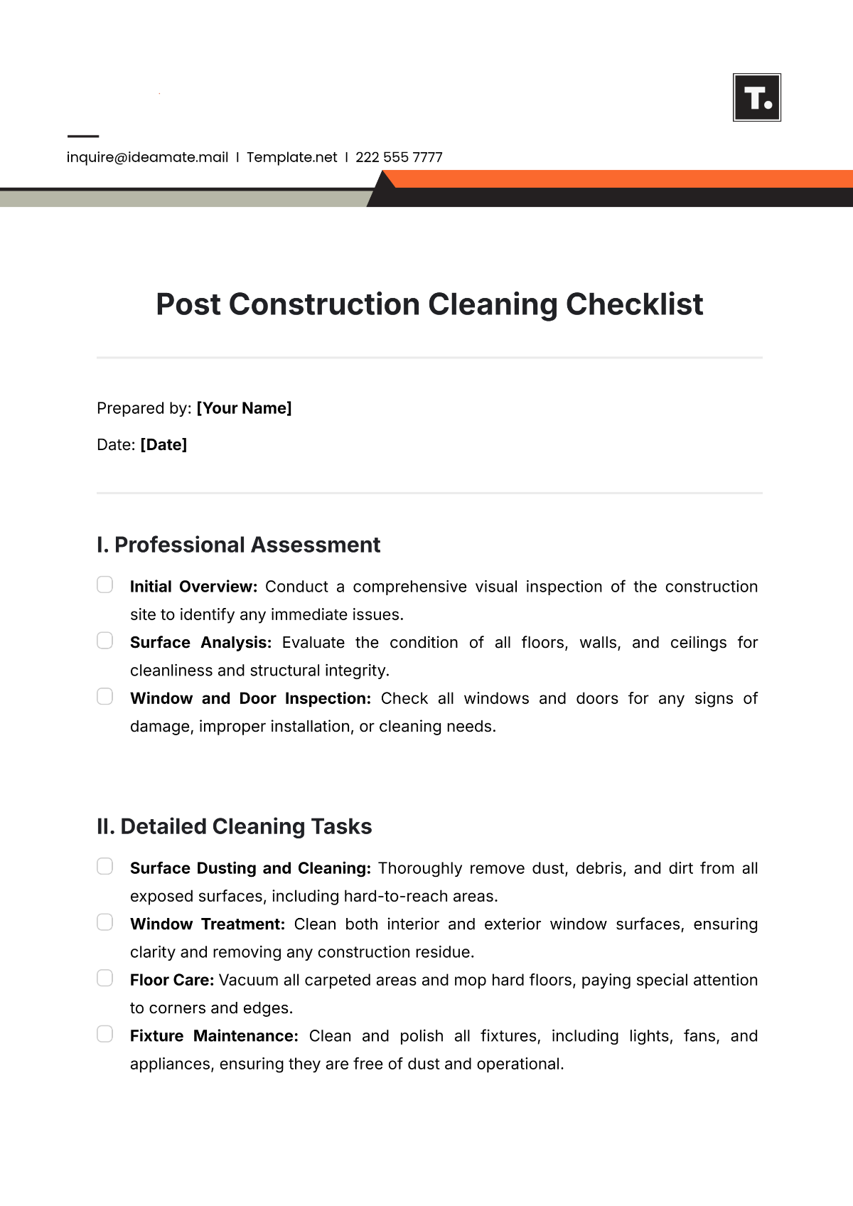 Post Construction Cleaning Checklist Template - Edit Online & Download