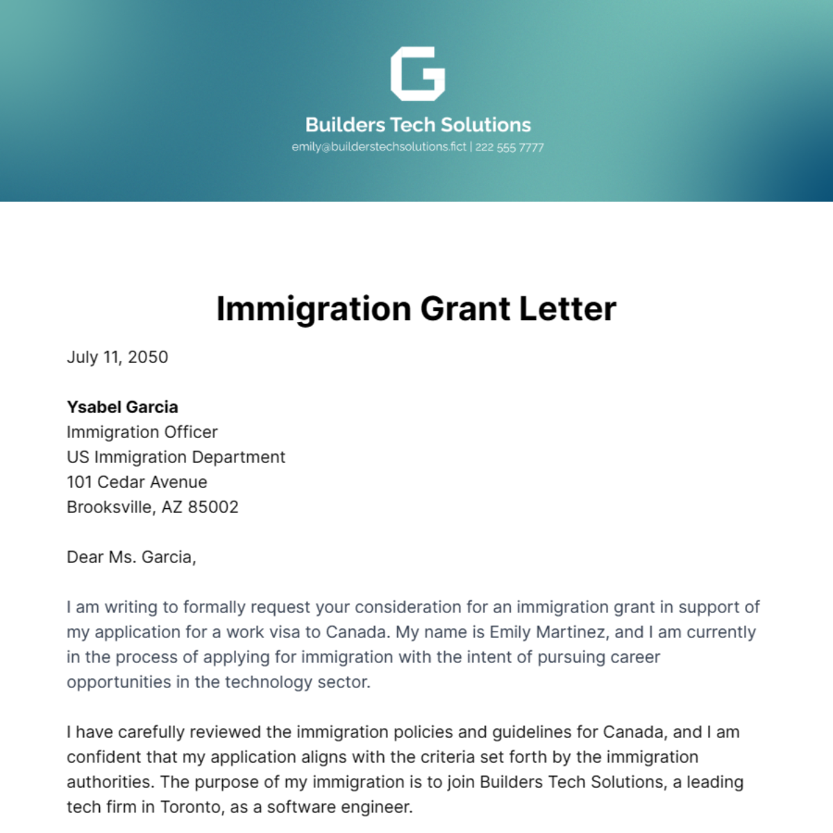 Free Immigration Grant Letter Template