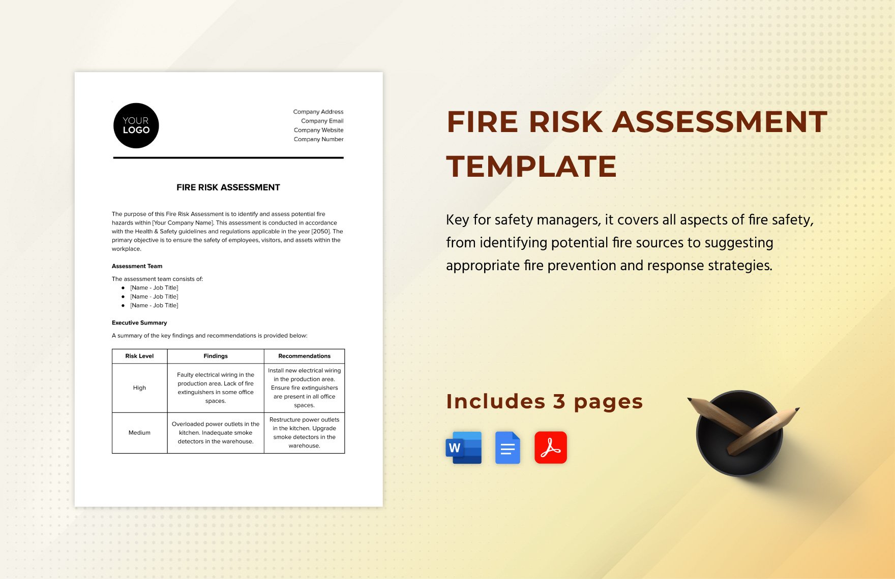 Fire Risk Assessment Template in Word, Google Docs, PDF