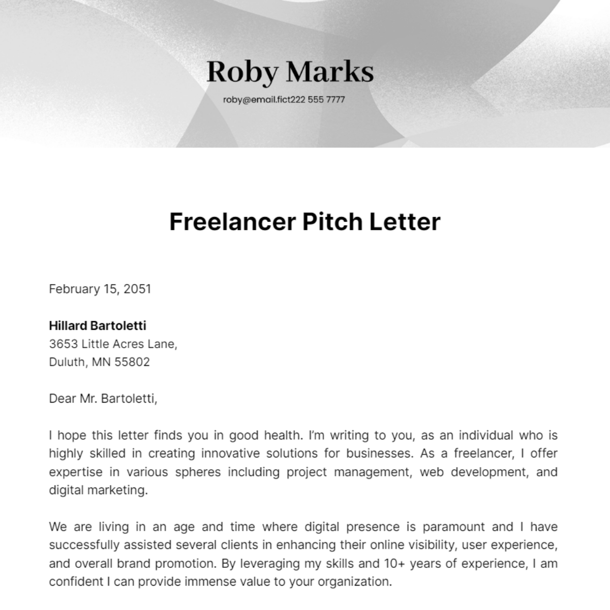 Freelancer Pitch Letter Template