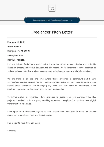 Free Freelancer Pitch Letter Template to Edit Online