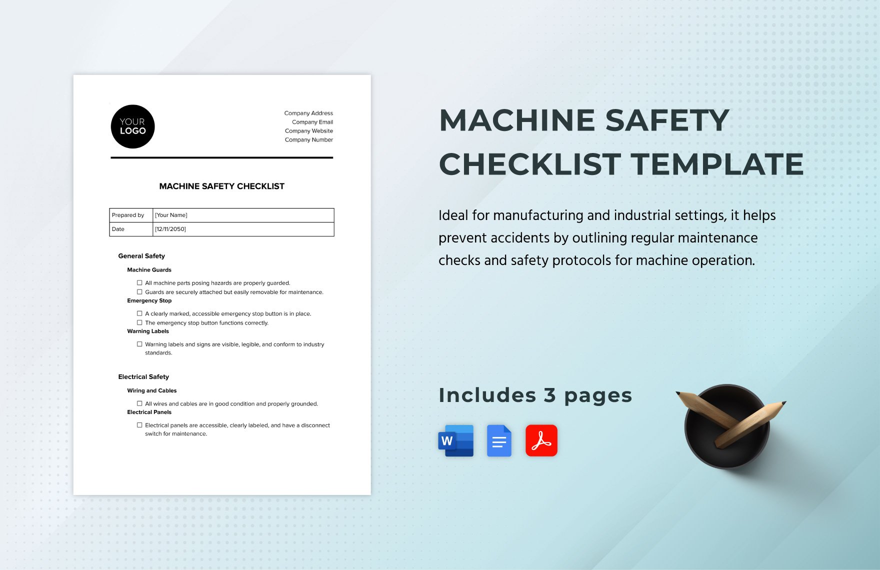 Machine Safety Checklist Template in Word, Google Docs, PDF