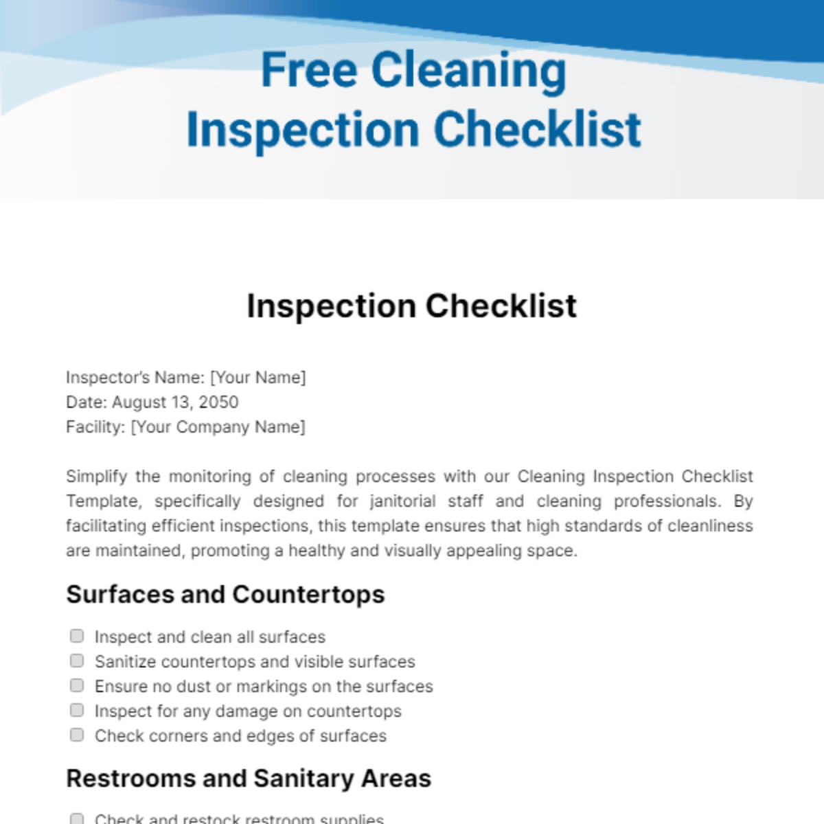Free Cleaning Inspection Checklist Template
