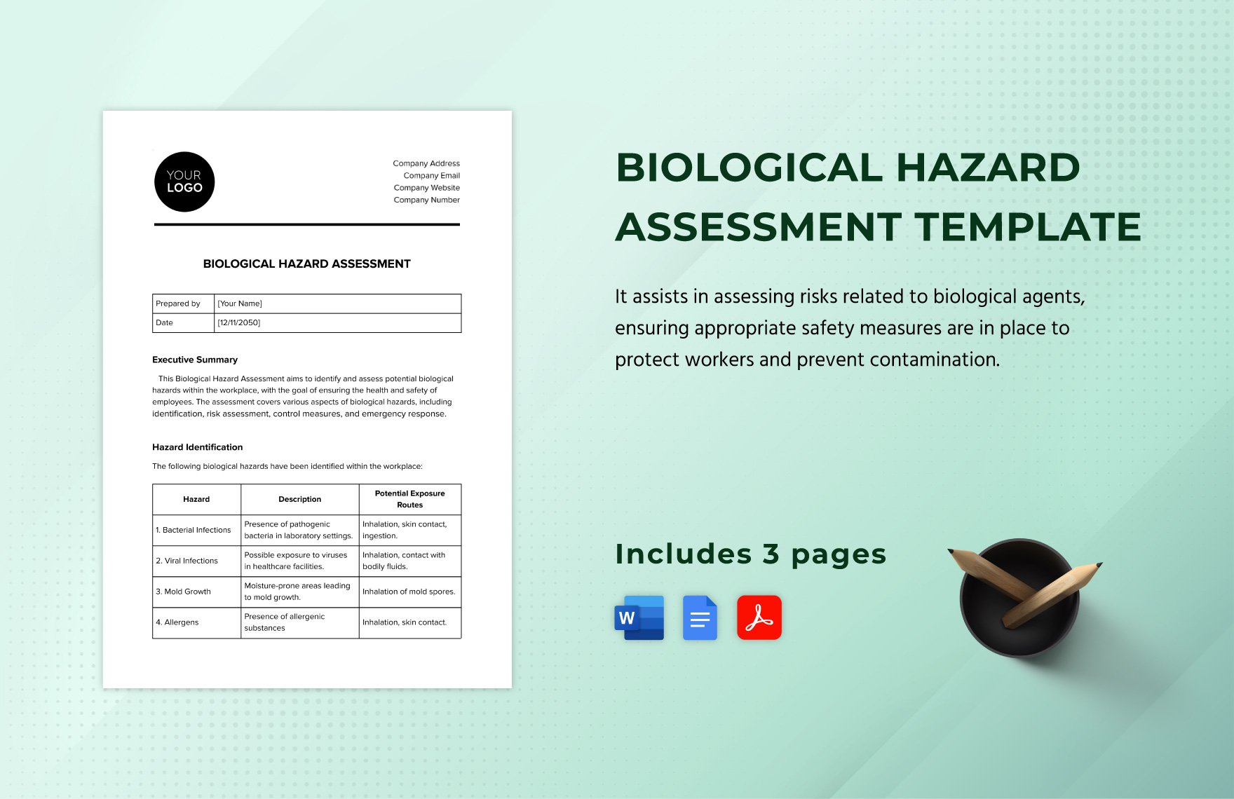 Biological Hazard Assessment Template in Word, Google Docs, PDF