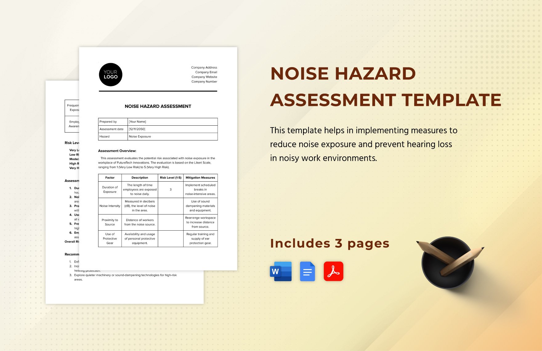 Noise Hazard Assessment Template in Word, Google Docs, PDF