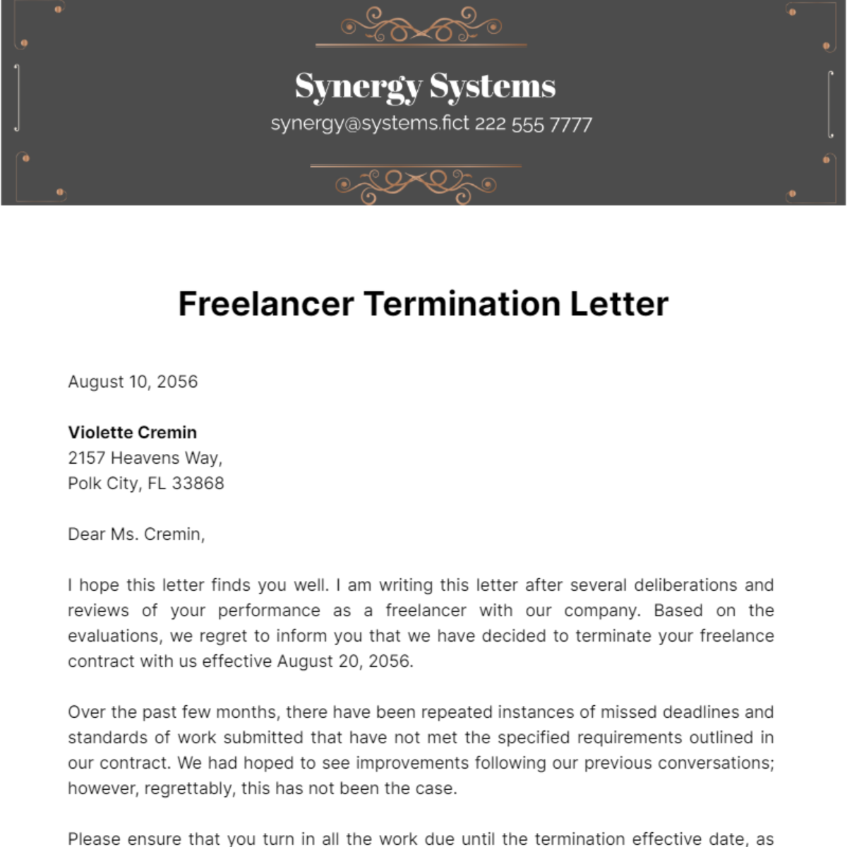 Freelancer Termination Letter Template