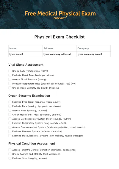 Free Medical Physical Exam Checklist Template to Edit Online