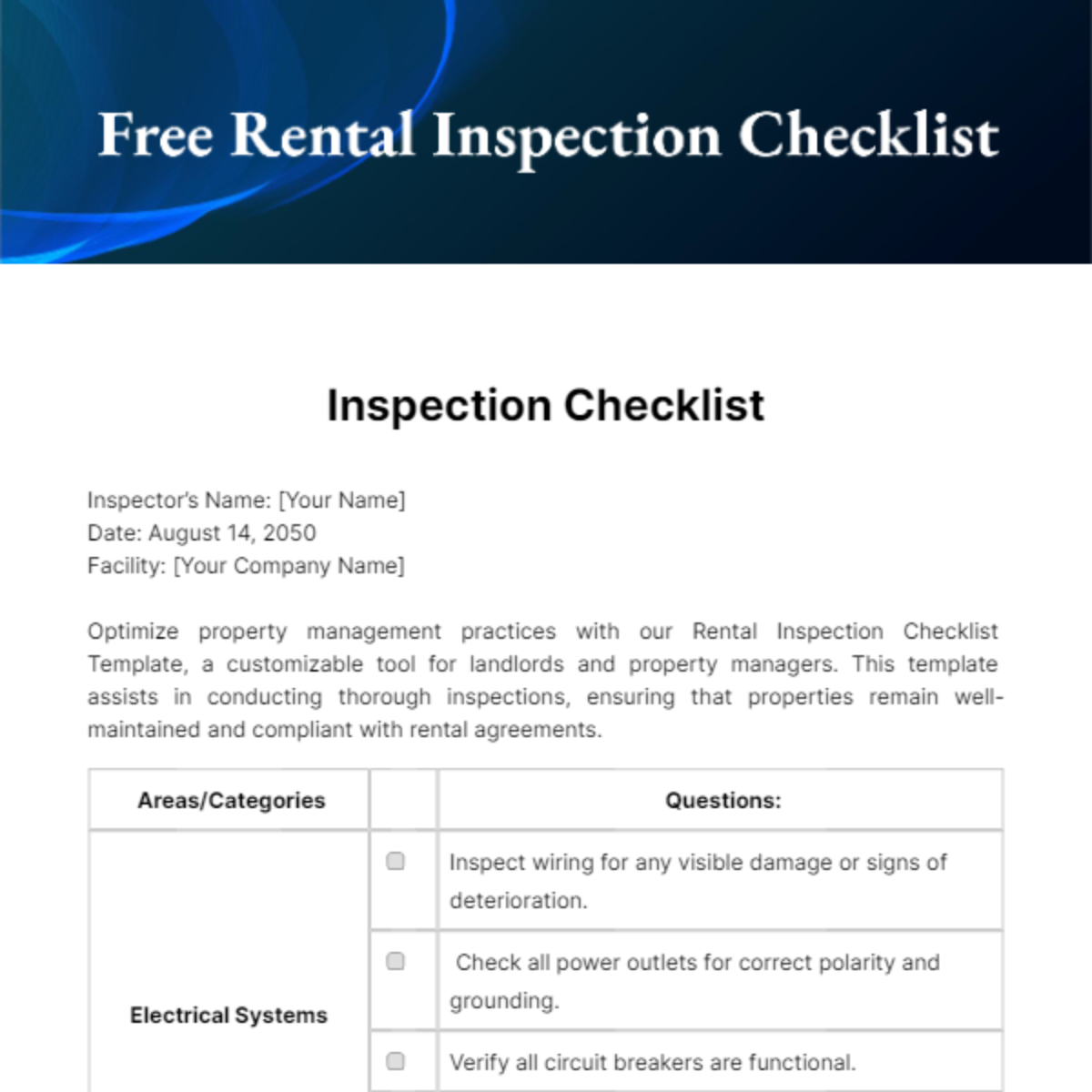 Free Rental Inspection Checklist Template