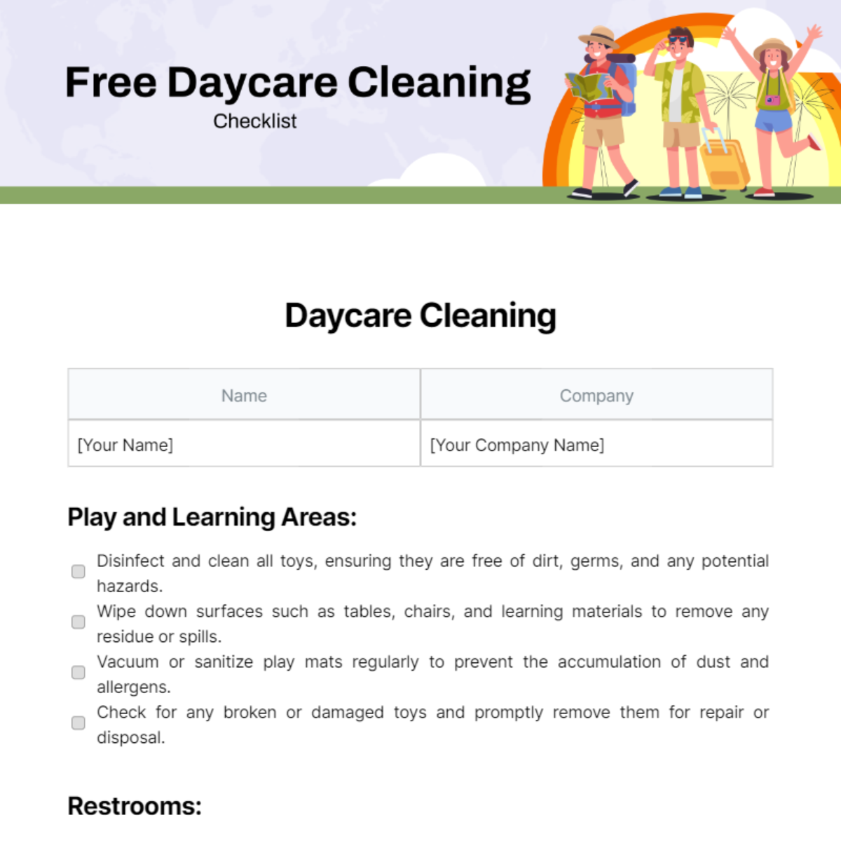 Free Daycare Cleaning Checklist Template