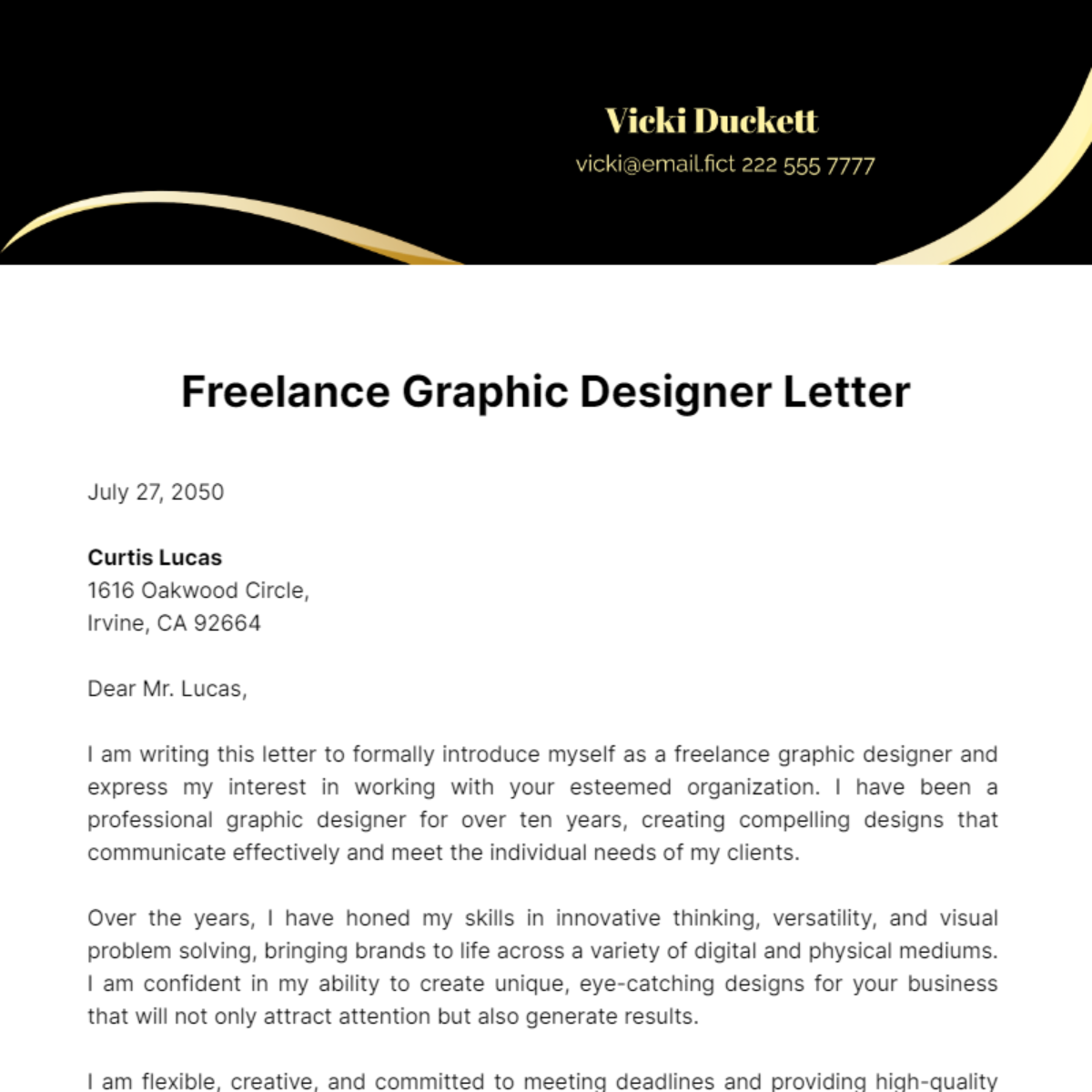 Freelance Graphic Designer Letter Template