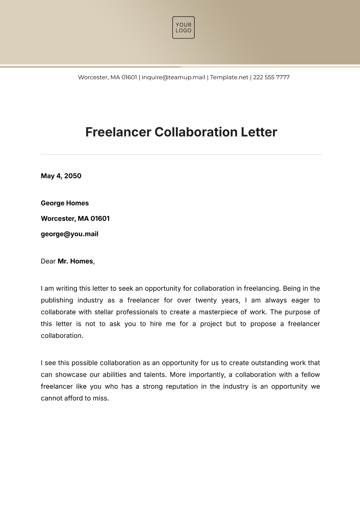 Freelancer Collaboration Letter Template