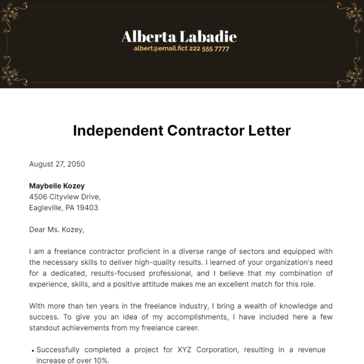 Independent Contractor Letter Template