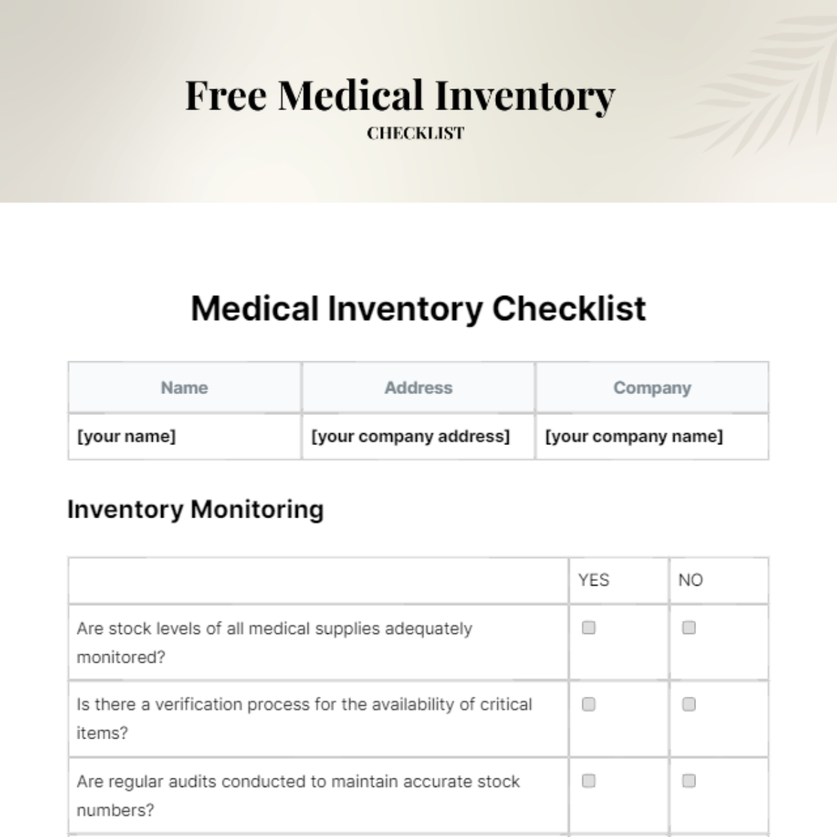 Medical Inventory Checklist Template