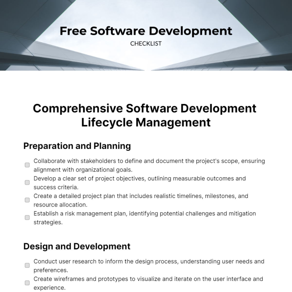 Free Software Development Checklist Template