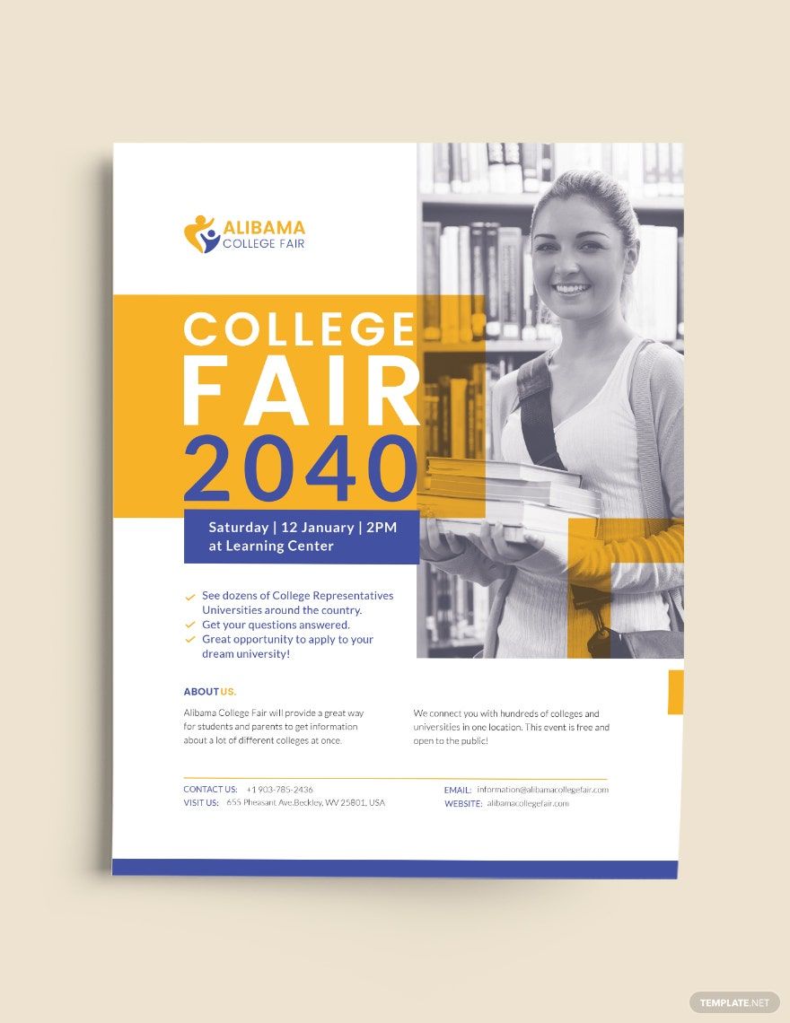College Fair Flyer Template in Word, Google Docs, Illustrator, PSD, Apple Pages, Publisher, InDesign