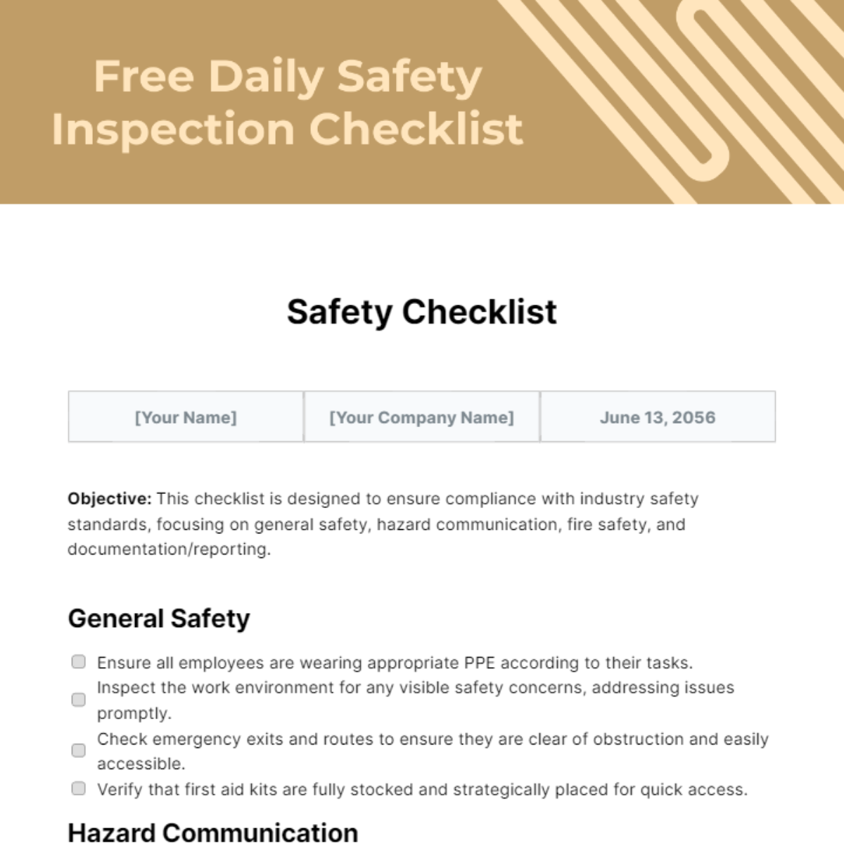 Free Daily Safety Inspection Checklist Template