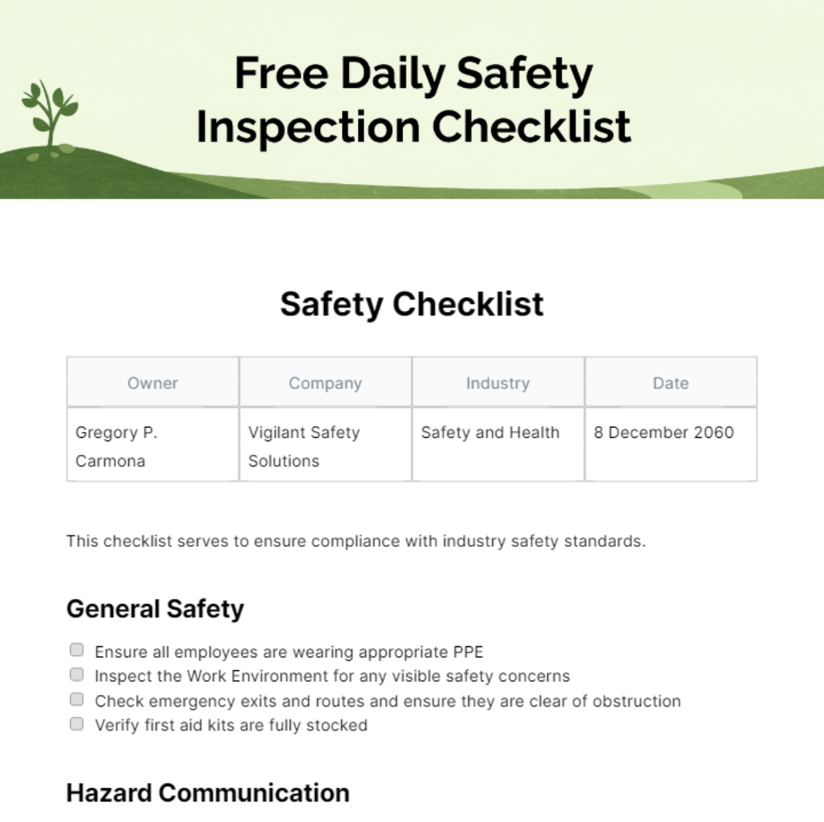 FREE Safety Checklist Edit Online Download Template net FREE Safety Checklist Edit Online Download Template net