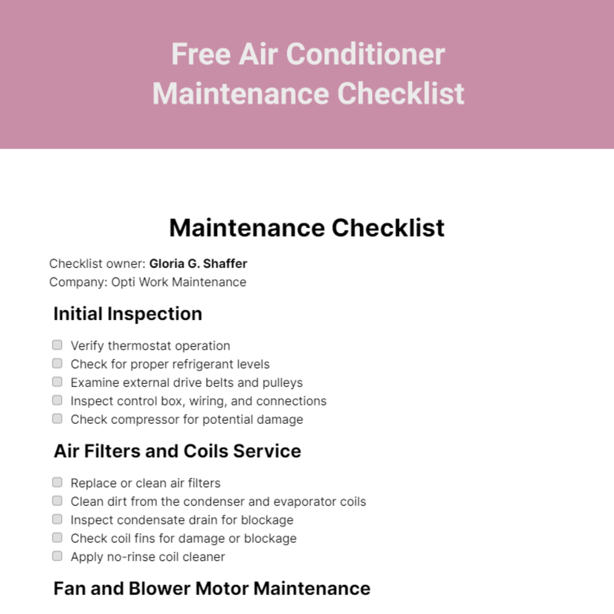 FREE Maintenance Checklist Edit Online & Download