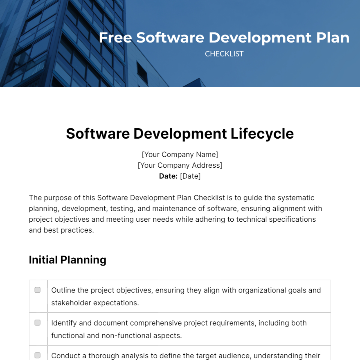 Free Software Development Plan Checklist Template