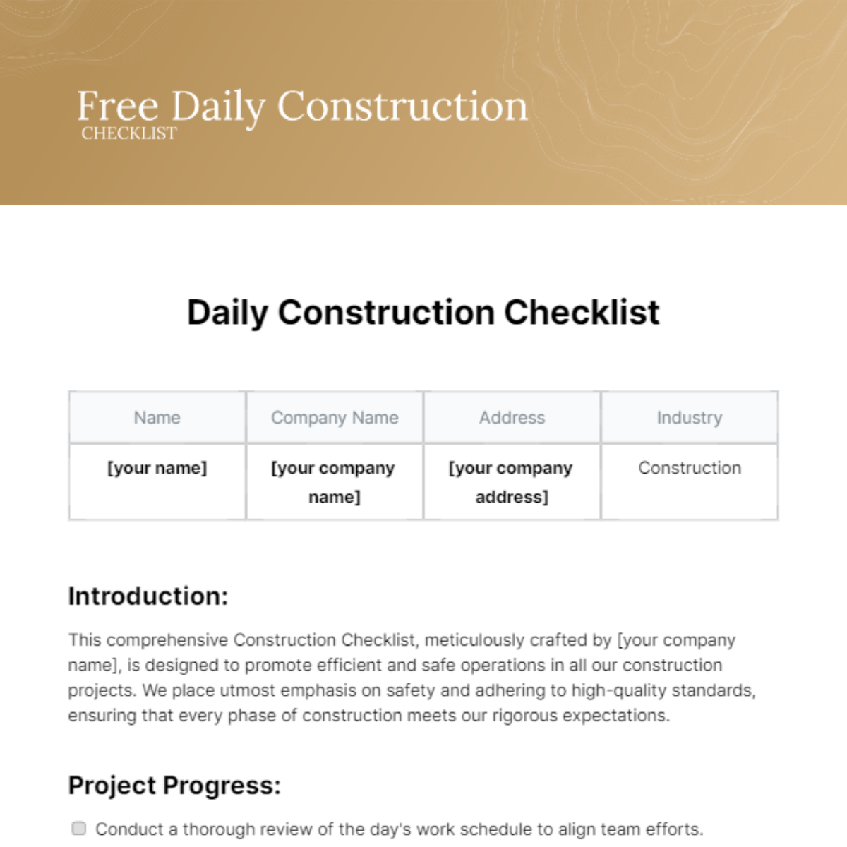 Daily Construction Checklist Template