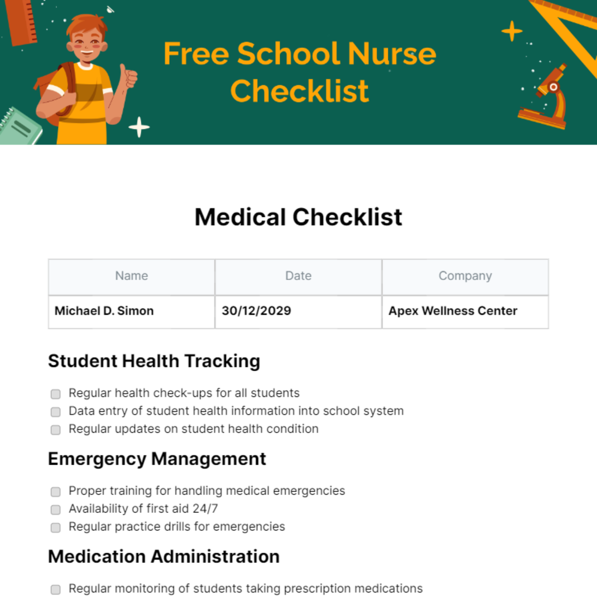 Free Medical Checklist Templates And Examples Edit Online And Download