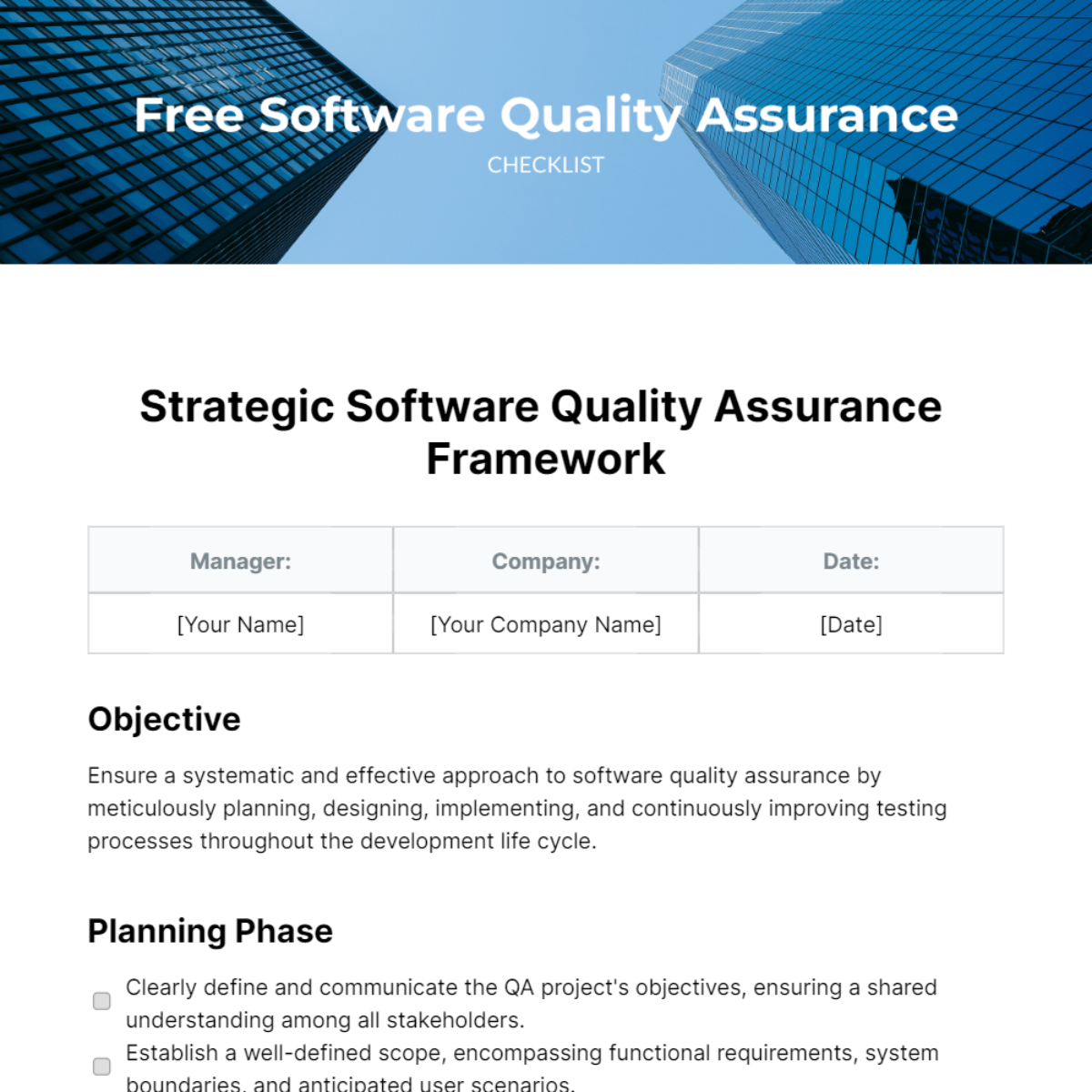 Software Quality Assurance Checklist Template