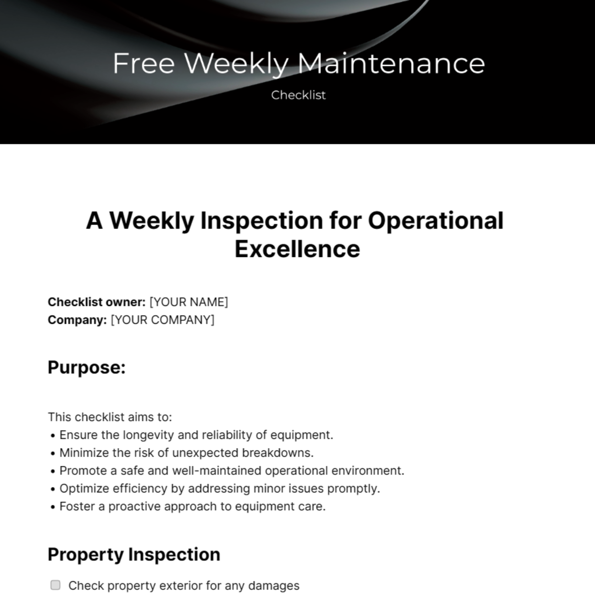 Free Weekly Maintenance Checklist Template