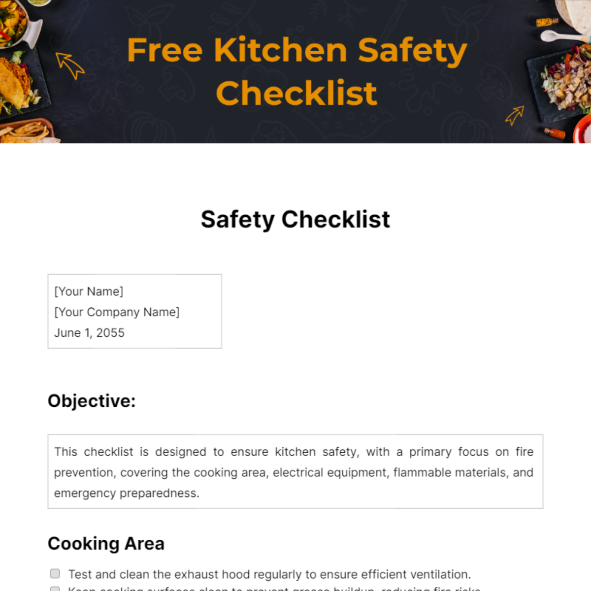 Free Kitchen Safety Checklist Template
