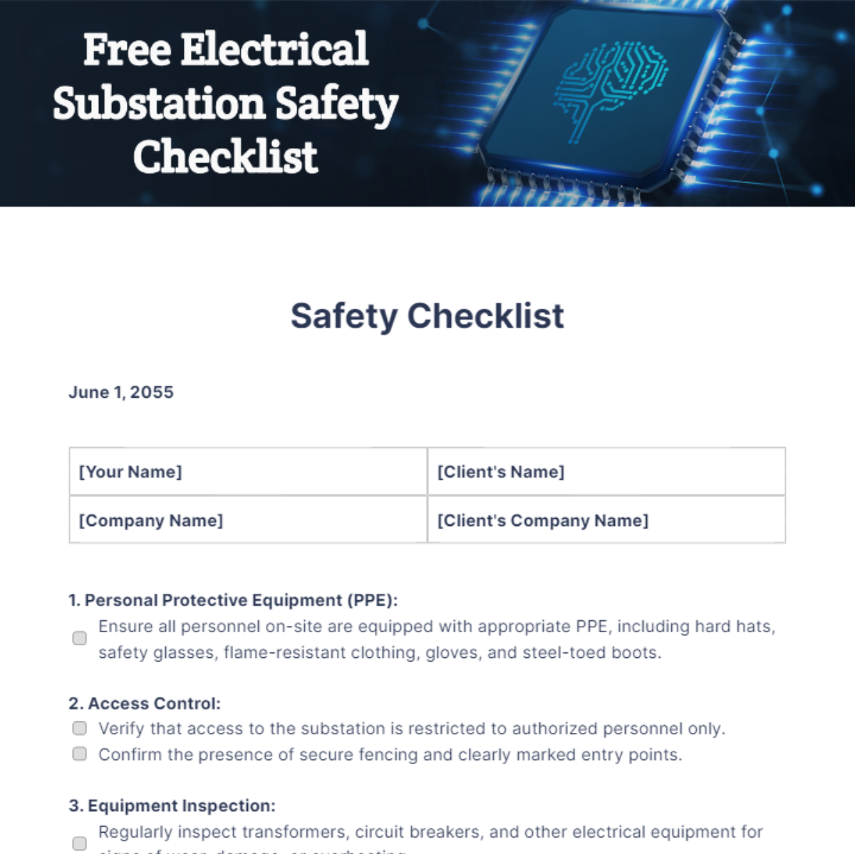 Electrical Substation Safety Checklist Template