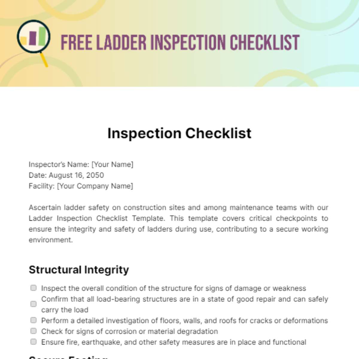 Free Ladder Inspection Checklist Template