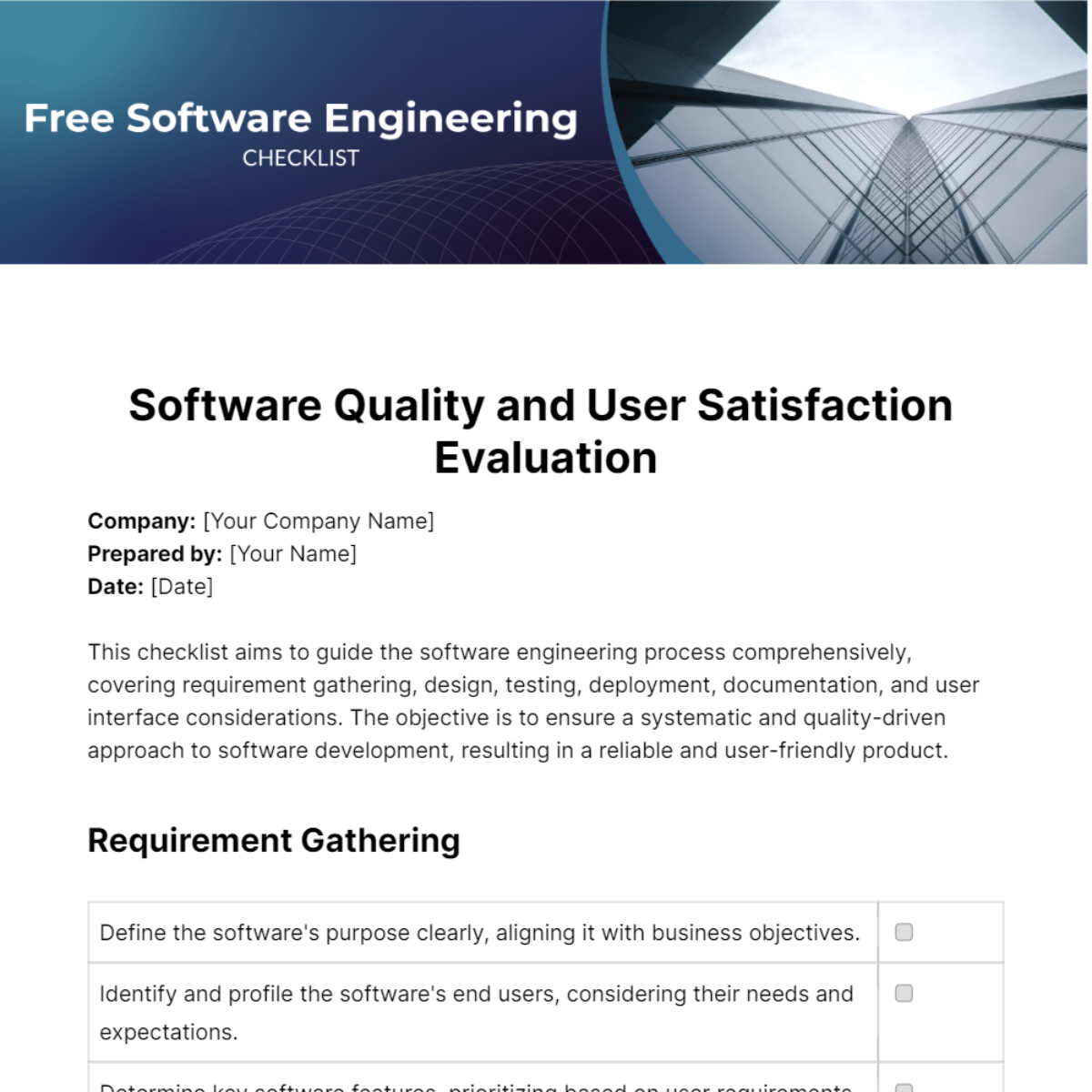 Software Engineering Checklist Template