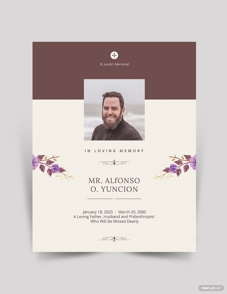 Double Sided Memory Funeral Flyer Template Illustrator, InDesign