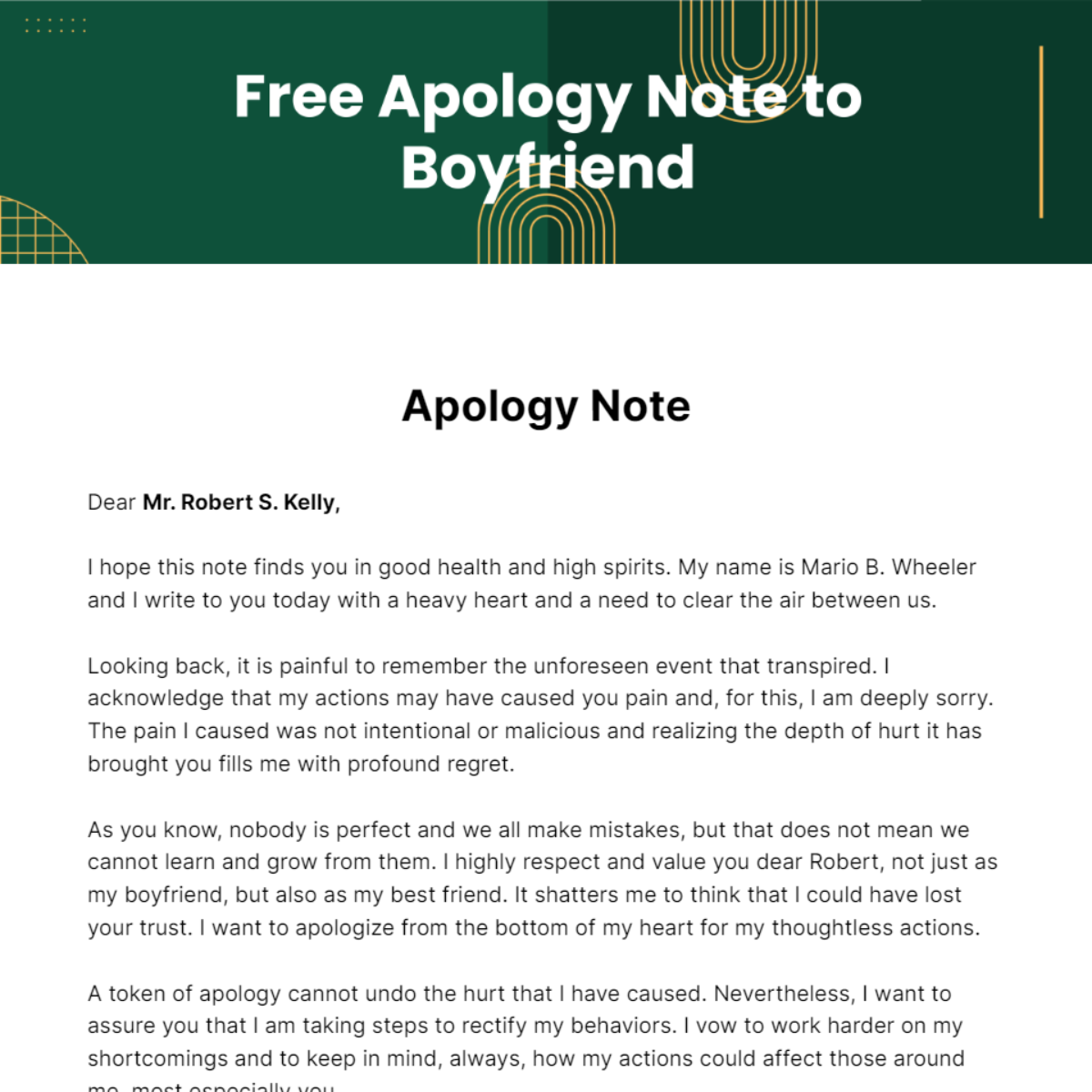 Free Apology Note to Boyfriend Template
